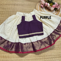 Purple Silk Bordered Cotton Skirt And Semi Silk Blouse