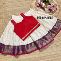 Purple Silk Bordered Cotton Skirt And Semi Silk Blouse
