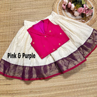 Purple Silk Bordered Cotton Skirt And Semi Silk Blouse