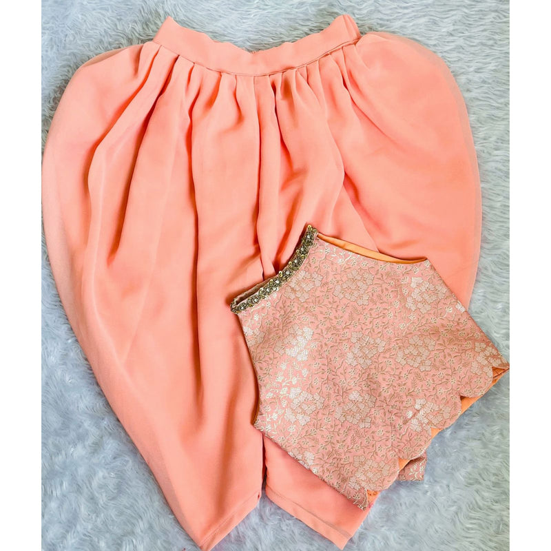 Banarsi Peach Crop Top And Patiala Pants