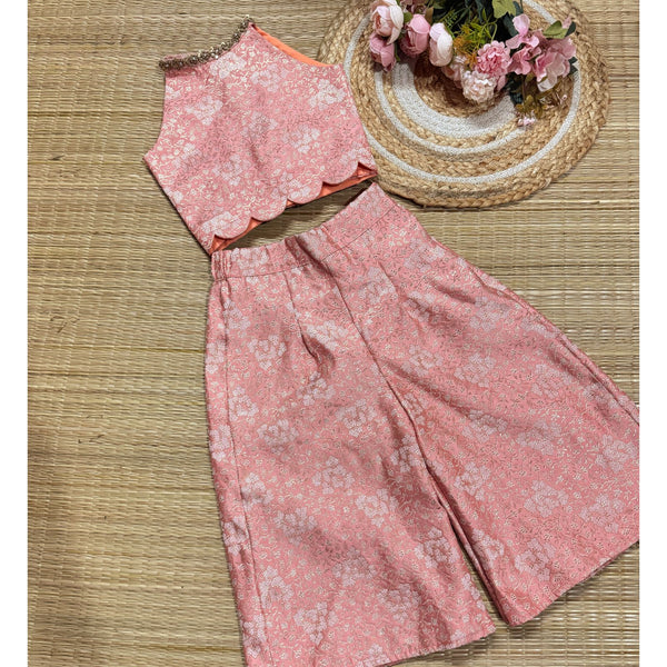 Banarsi Peach Crop Top And Palazzo Pants