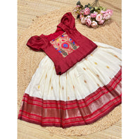 Silk Bordered Cotton Skirt And Semi Silk Peplum-Blouse
