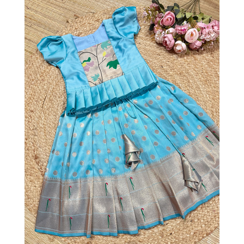 Baby Blue Skirt And Semi Silk Peplum-Blouse