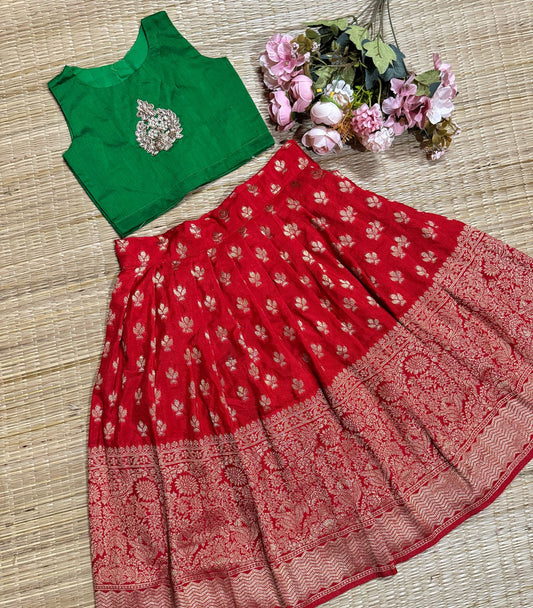 Semi Dola Silk Light Weight Skirt And Green Dupion Silk Blouse