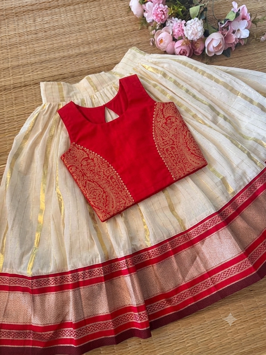 SEMI Silk Bordered Cotton Skirt And PRINCESS CUT BLOUSE