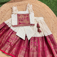 Lurex Cotton Tiny Butta Skirt With Pink Border And Cotton Blouse