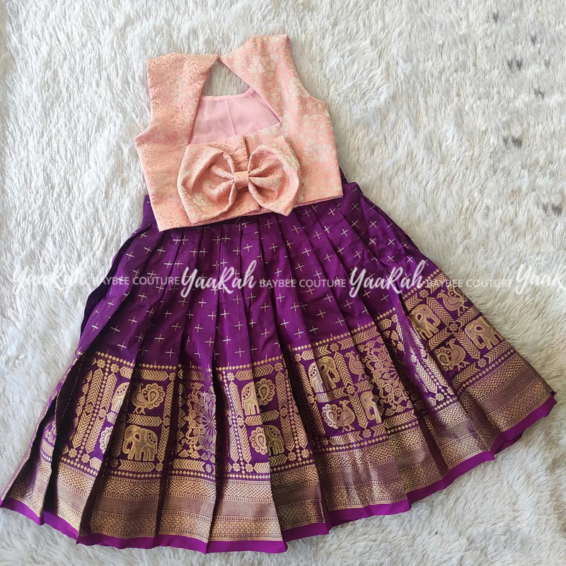 Purple Thick Border Skirt  And Peach Triangle Top