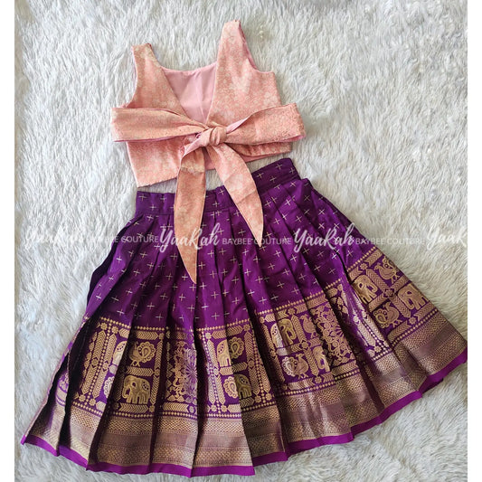 Purple Thick Border Skirt  And Peach Triangle Top