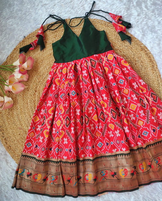 Red Ikkat Patola Ethnic Frock