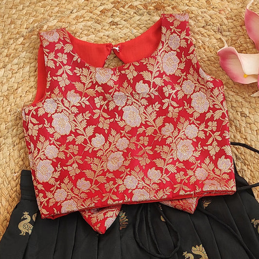 Blue Skirt And Red Top With Triangle Back