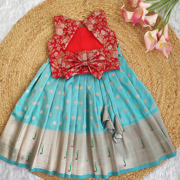Blue Skirt And Red Top With Triangle Back