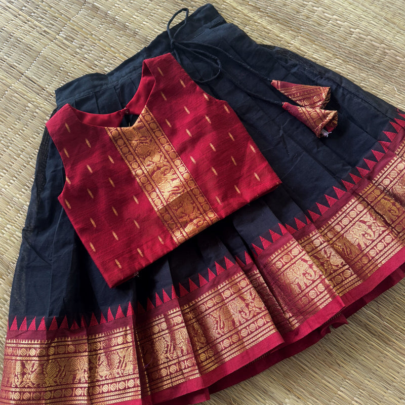 Silk Bordered Kanchi Cotton Skirt And Dupion Silk Blouse