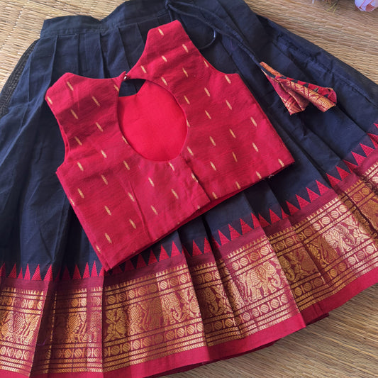 Silk Bordered Kanchi Cotton Skirt And Dupion Silk Blouse