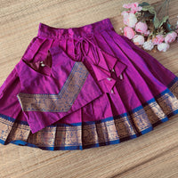 Purple Silk Bordered Kanchi Cotton Skirt And Dupion Silk Blouse