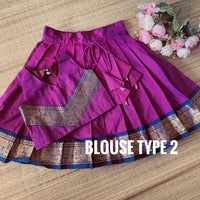 Purple Silk Bordered Kanchi Cotton Skirt And Dupion Silk Blouse