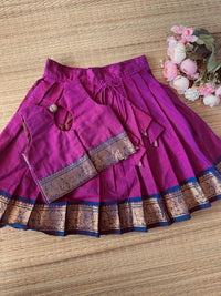 Purple Silk Bordered Kanchi Cotton Skirt And Dupion Silk Blouse