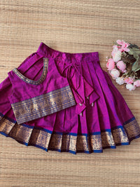 Purple Silk Bordered Kanchi Cotton Skirt And Dupion Silk Blouse