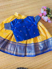 Royal Blue  Semi Silk Blouse And Yellow Banarsi Skirt With Border
