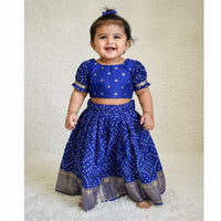 Royal Blue Bandhini Semi Silk Skirt And Top