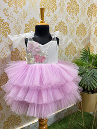 3 Layered Lavender Tie Knot Frock - Party Wear / Birthday Frocks