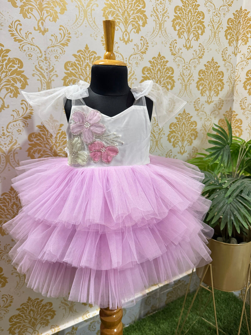 3 Layered Lavender Tie Knot Frock - Party Wear / Birthday Frocks