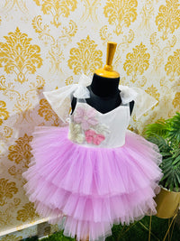 3 Layered Lavender Tie Knot Frock - Party Wear / Birthday Frocks