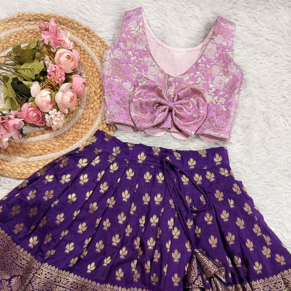 Banarsi Silk  Skirt Violet And Lavender Banarsi Silk Blouse - Refer Gallery For Color Options