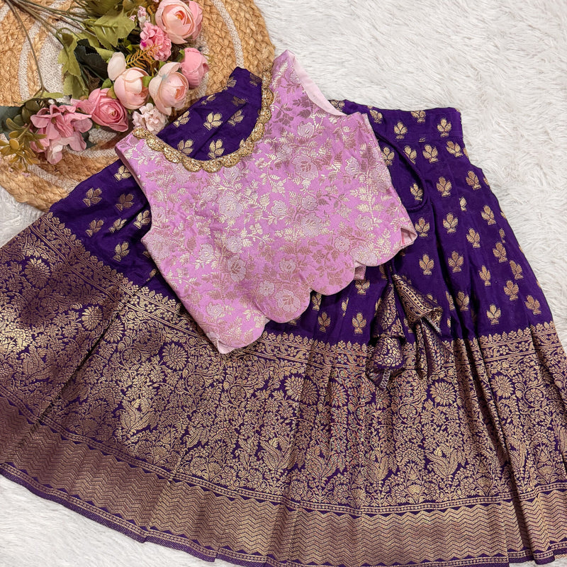 Dola Silk Light Weight Skirt Violet And Lavender Banarsi Silk Blouse