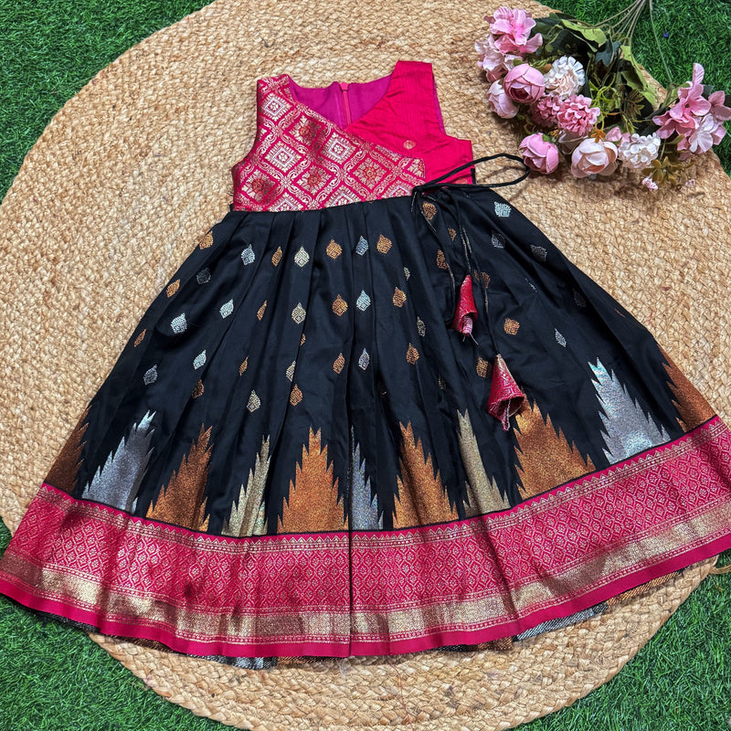 Angara Black N Pink Temple Design Frock