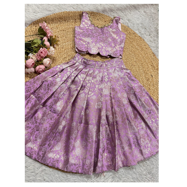 Banarsi Silk  Skirt Violet And Lavender Banarsi Silk Blouse - Refer Gallery For Color Options
