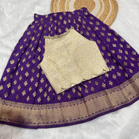 Red Semi Silk Skirt With Cream Banarsi Blouse