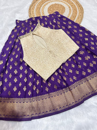 Red Semi Silk Skirt With Cream Banarsi Blouse
