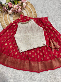 Purple Dola Silk Skirt With Cream Banarsi Blouse