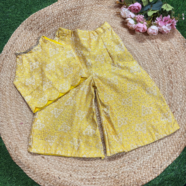 Banarsi Yellow Crop Top And Palazzo Pants