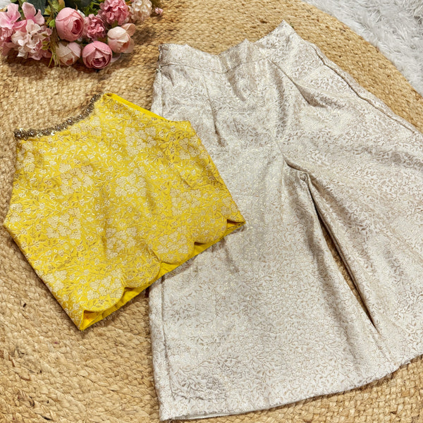Banarsi Yellow Crop Top And Palazzo Pants