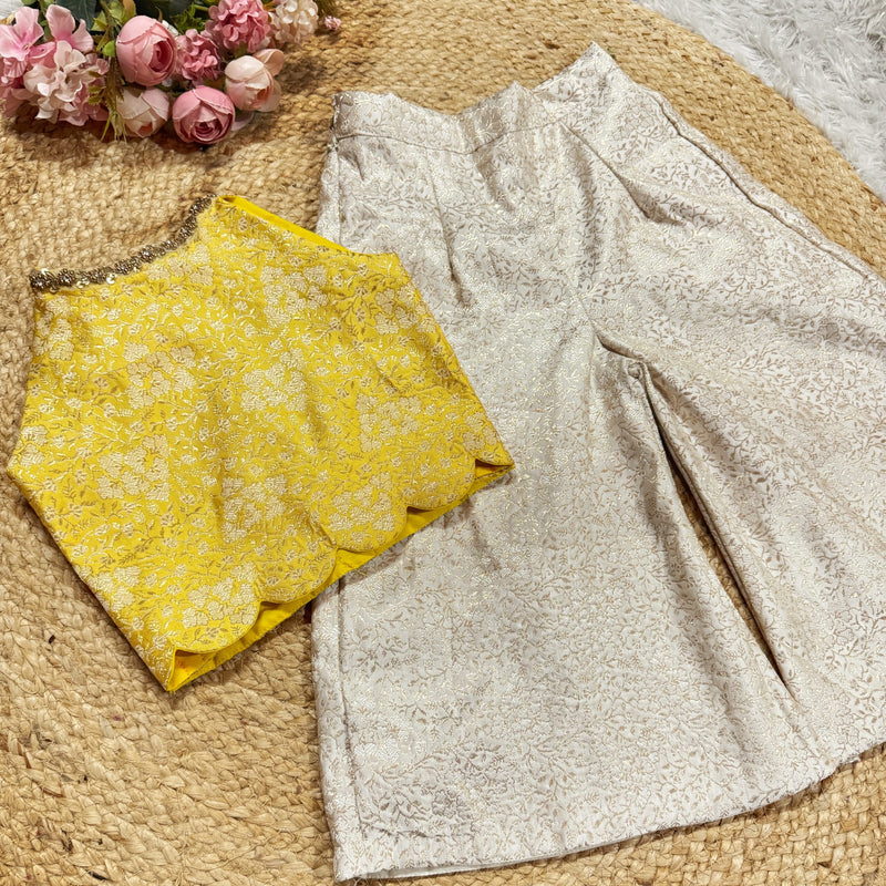 Banarsi Yellow Crop Top And Palazzo Pants