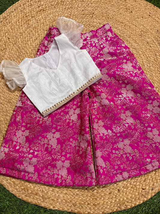 White Semi Silk  Crop Top And Palazzo Pants