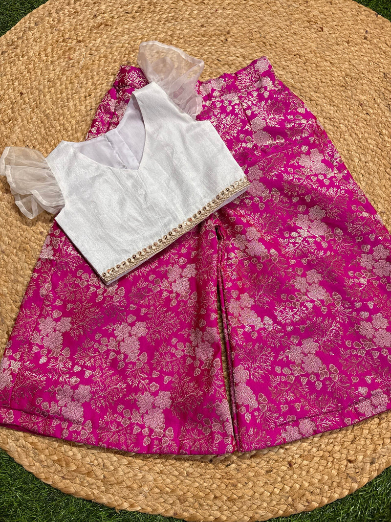 White Semi Silk  Crop Top And Palazzo Pants