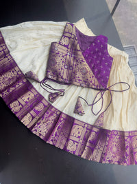 Kallana Silk Bordered Cotton Skirt And Purple Angaragra Semi Silk Blouse