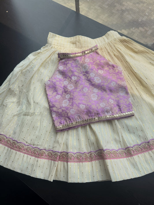 Lurex Cotton Skirt With Lace Border And Banarsi Silk Blouse