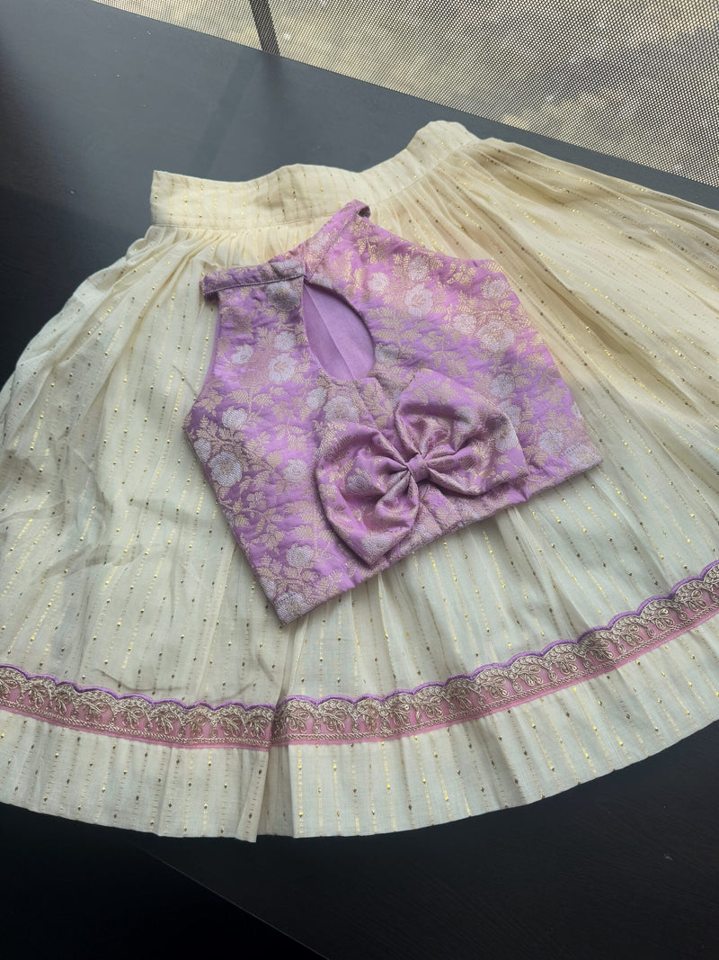 Lurex Cotton Skirt With Lace Border And Banarsi Silk Blouse