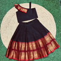 Kanchi Cotton Skirt And Cotton Blouse - Black - Pleats On Blouse Are Availble Only On Front