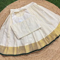 Cotton Golden Bordered  Skirt  And Halter Neck Blouse - 2 Chest Applique Option