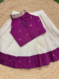 Dupion Silk Bordered Cotton Skirt And Dupion Silk Blouse -Purple