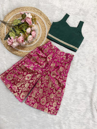 Semi Silk Crop Top And Palazzo Pants -Rani