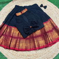 Thick Bordered Golden Brown And Black Border Kanchi Cotton Skirt And  Blouse