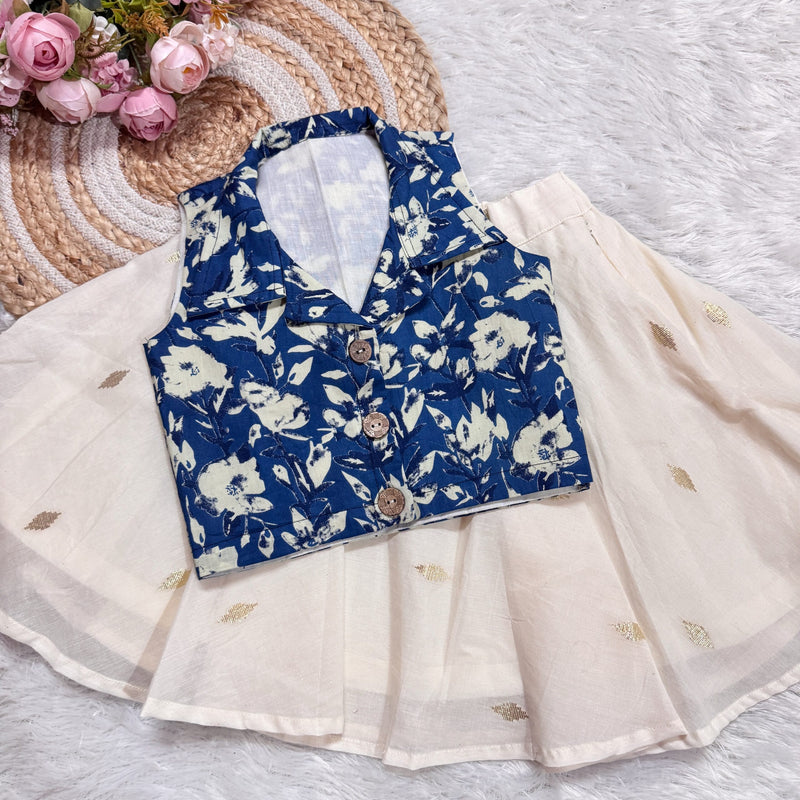 Kanmani Set : Cotton Collar Crop Top &Amp; Below Knee Length Middi Copy