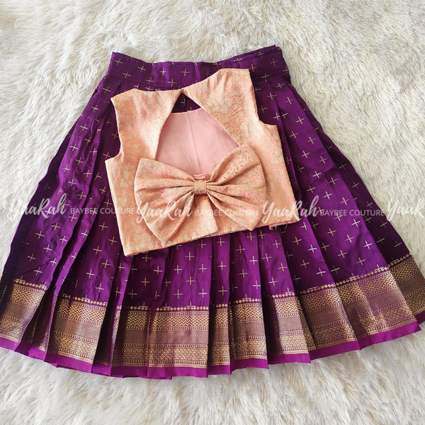 Purple Thin Border Skirt  And Peach Triangle Top