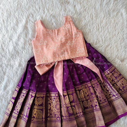 Purple Thick Border Skirt  And Peach Triangle Top
