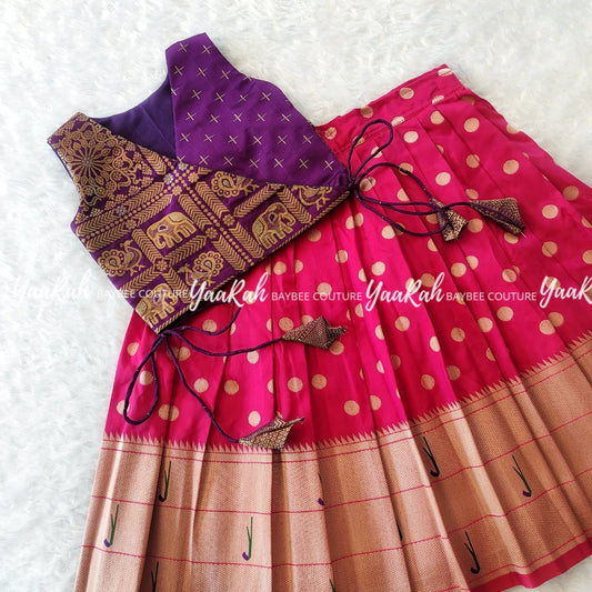 Paithani Pink  Skirt And Angara Top